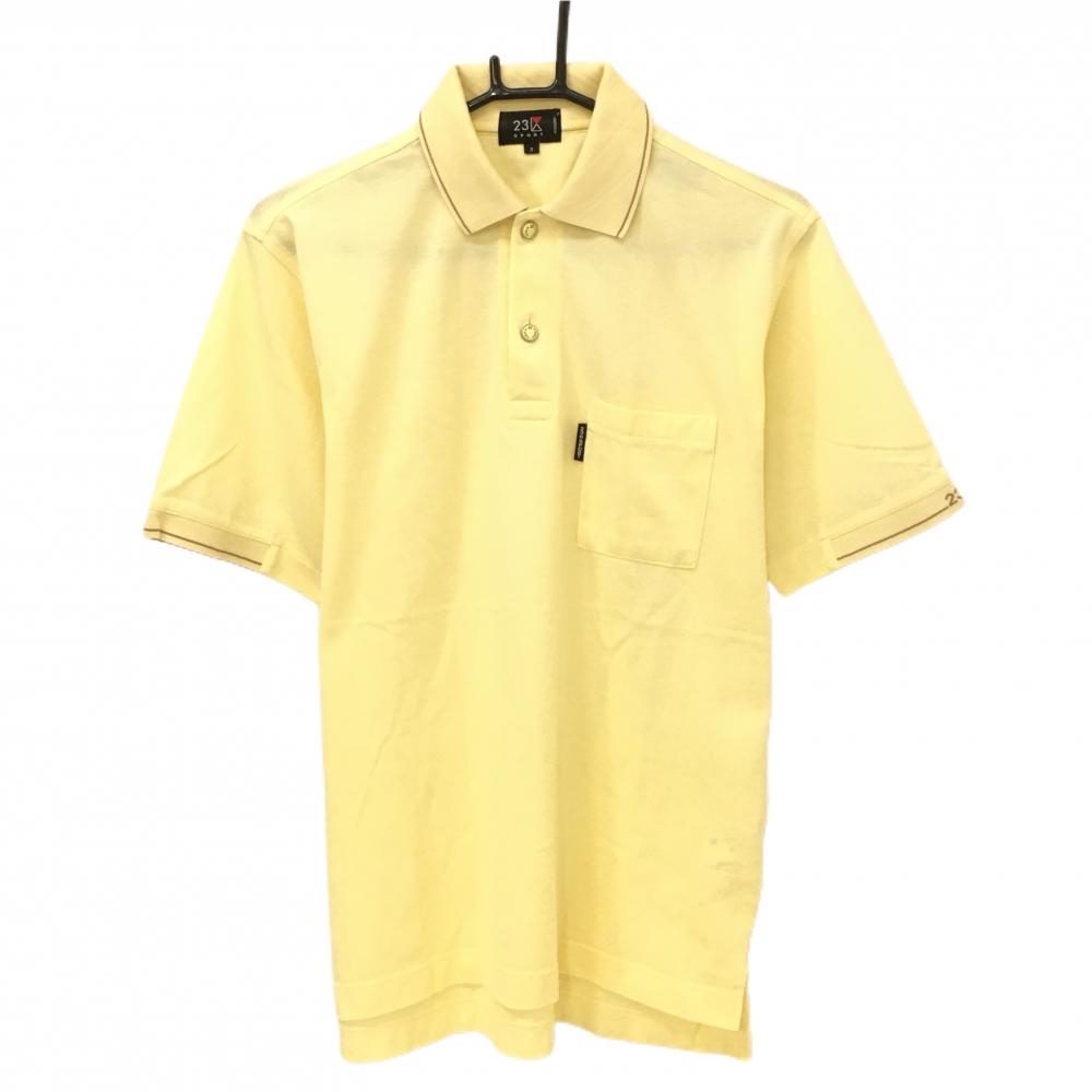 【超美品】23区スポーツ 半袖ポロシャツ イエロー 胸ポケット メンズ 2(L) ゴルフウェア 23区
