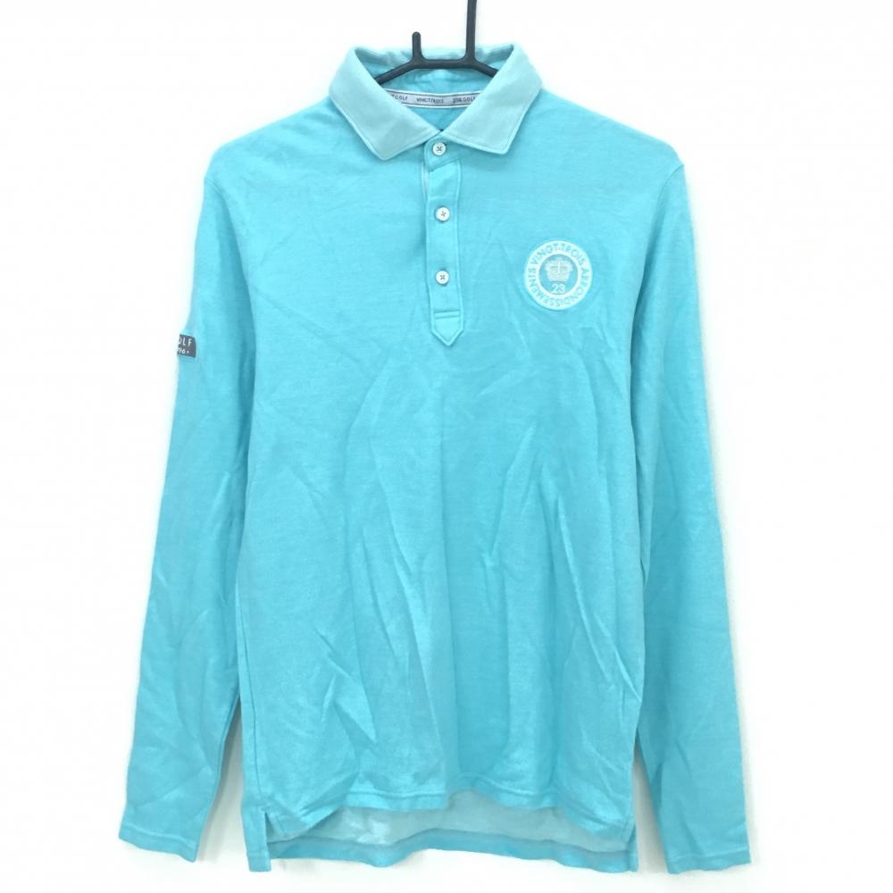 【美品】23区ゴルフ 長袖ポロシャツ ライトブルー 襟ボーダー メンズ L ゴルフウェア 23区