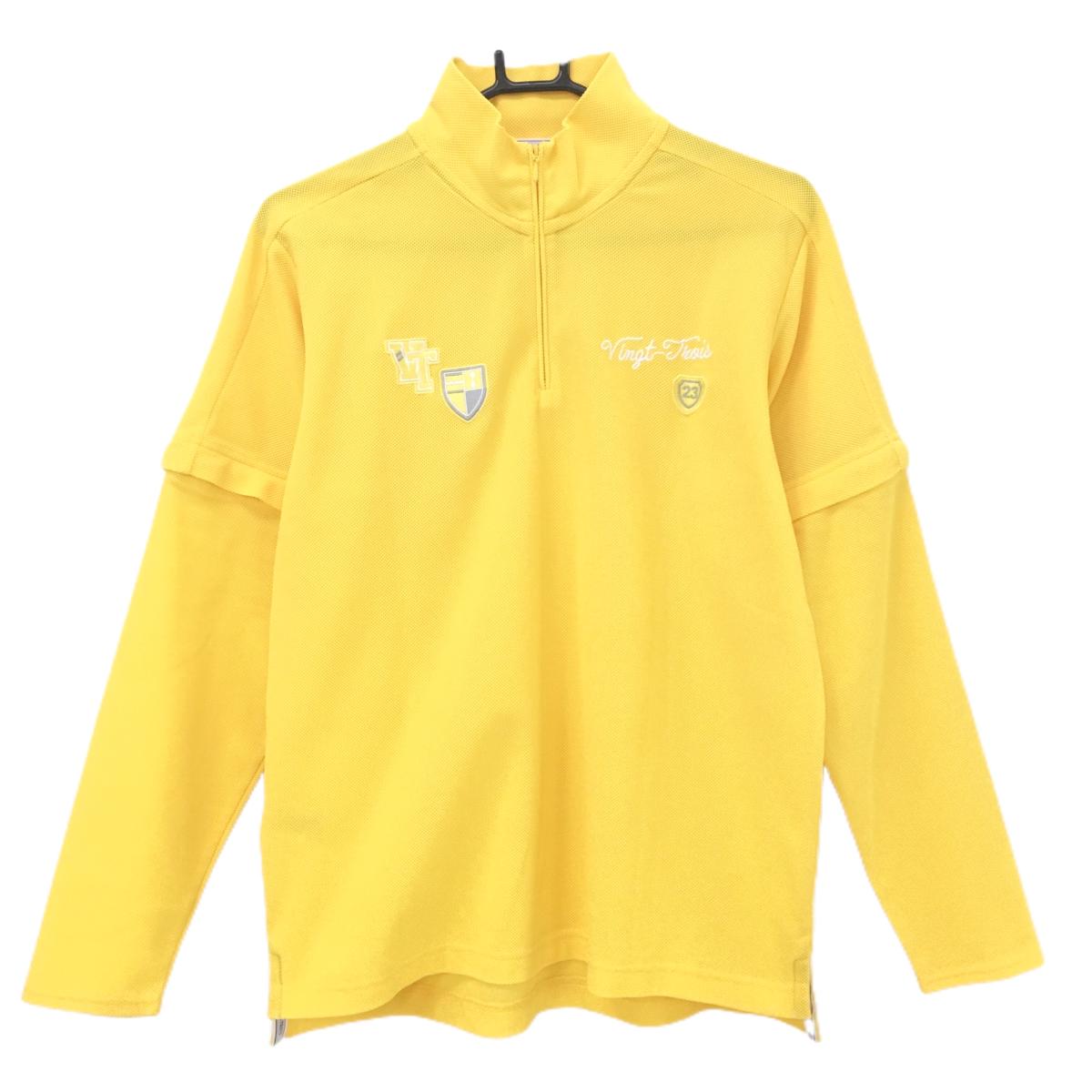 【超美品】23区ゴルフ 2WAY長袖ハイネックシャツ イエロー ハーフジップ 袖着脱可  メンズ L ゴルフウェア 23区
