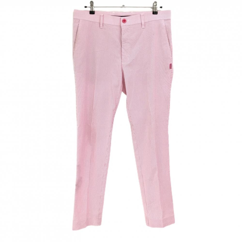 23区ゴルフ パンツ ピンク×白 ストライプ ロゴシリコンワッペン メンズ 90 ゴルフウェア 23区