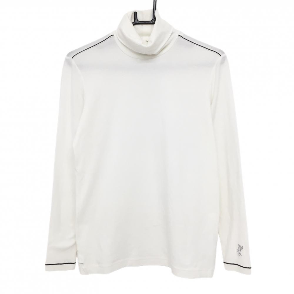 【超美品】アシュワース 長袖ハイネックシャツ 白 肩ステッチ黒 表微起毛 メンズ S ゴルフウェア ASHWORTH