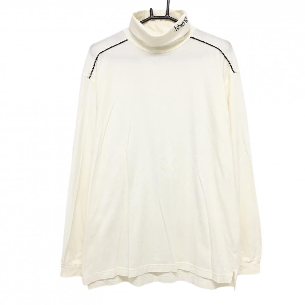 【超美品】アシュワース 長袖タートルネックシャツ アイボリー ネックロゴ 肩ライン  メンズ L ゴルフウェア ASHWORTH