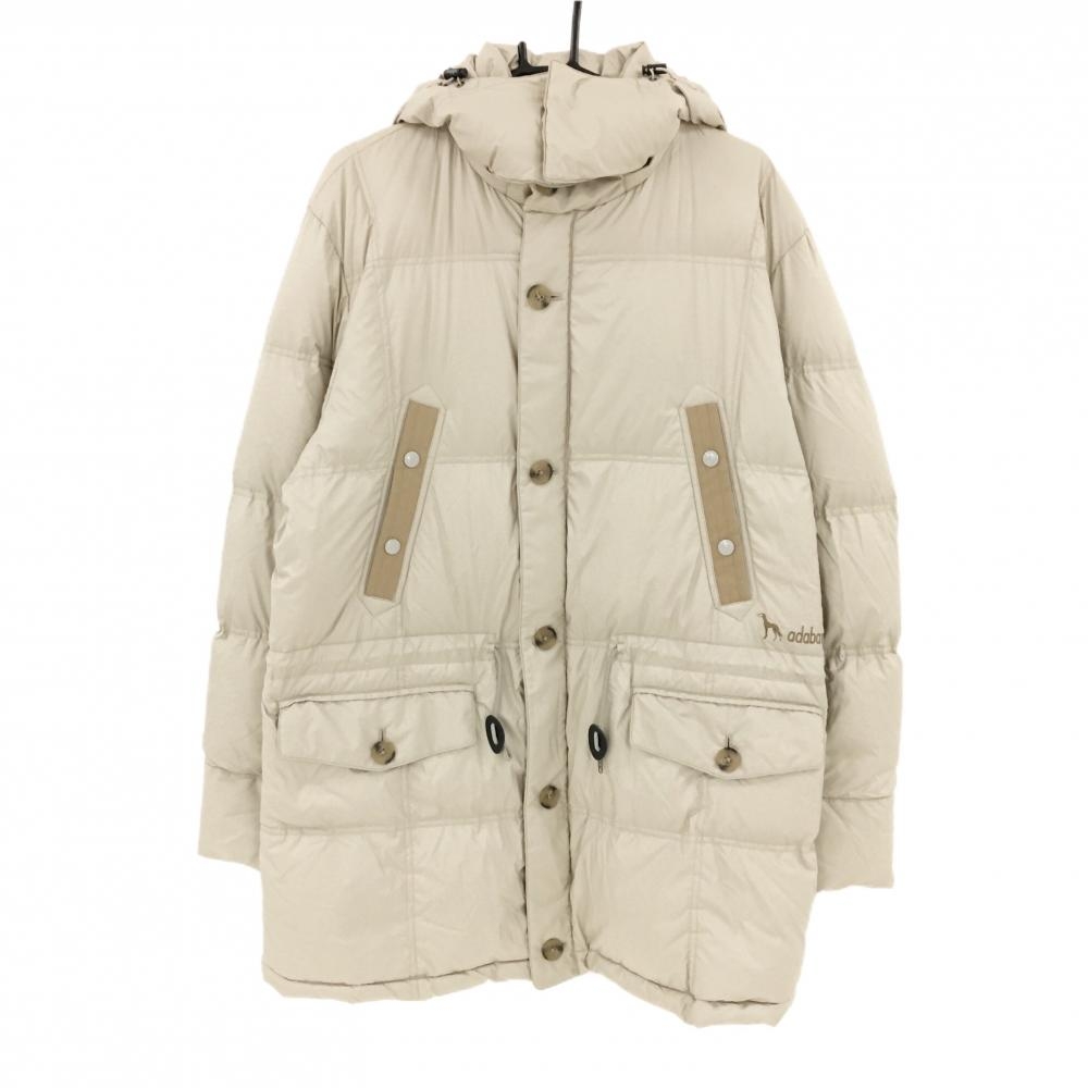 【美品】アダバット 2WAYロングダウンジャケット ベージュ 軽量 フード着脱可  メンズ 50(XL) ゴルフウェア adabat