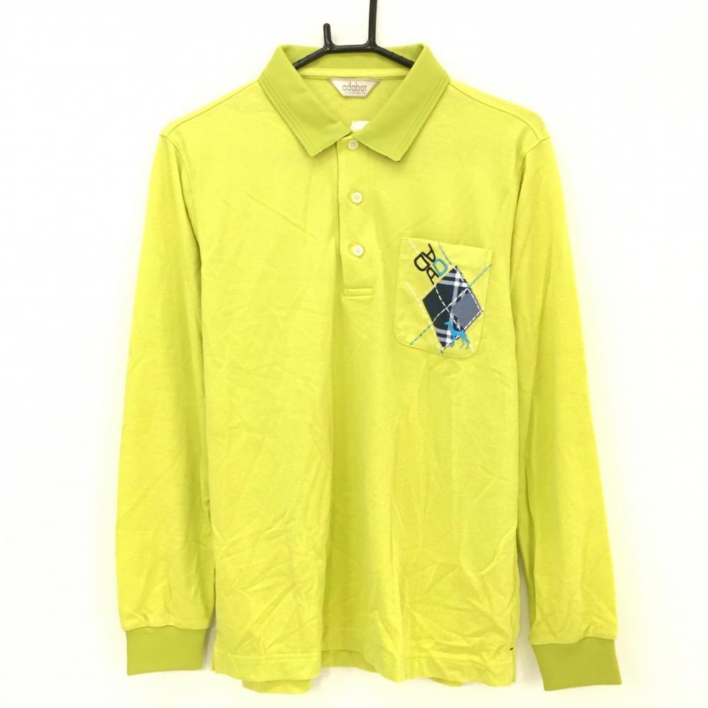 【新品】アダバット 長袖ポロシャツ グリーンイエロー 総柄地模様  メンズ 48(L) ゴルフウェア adabat
