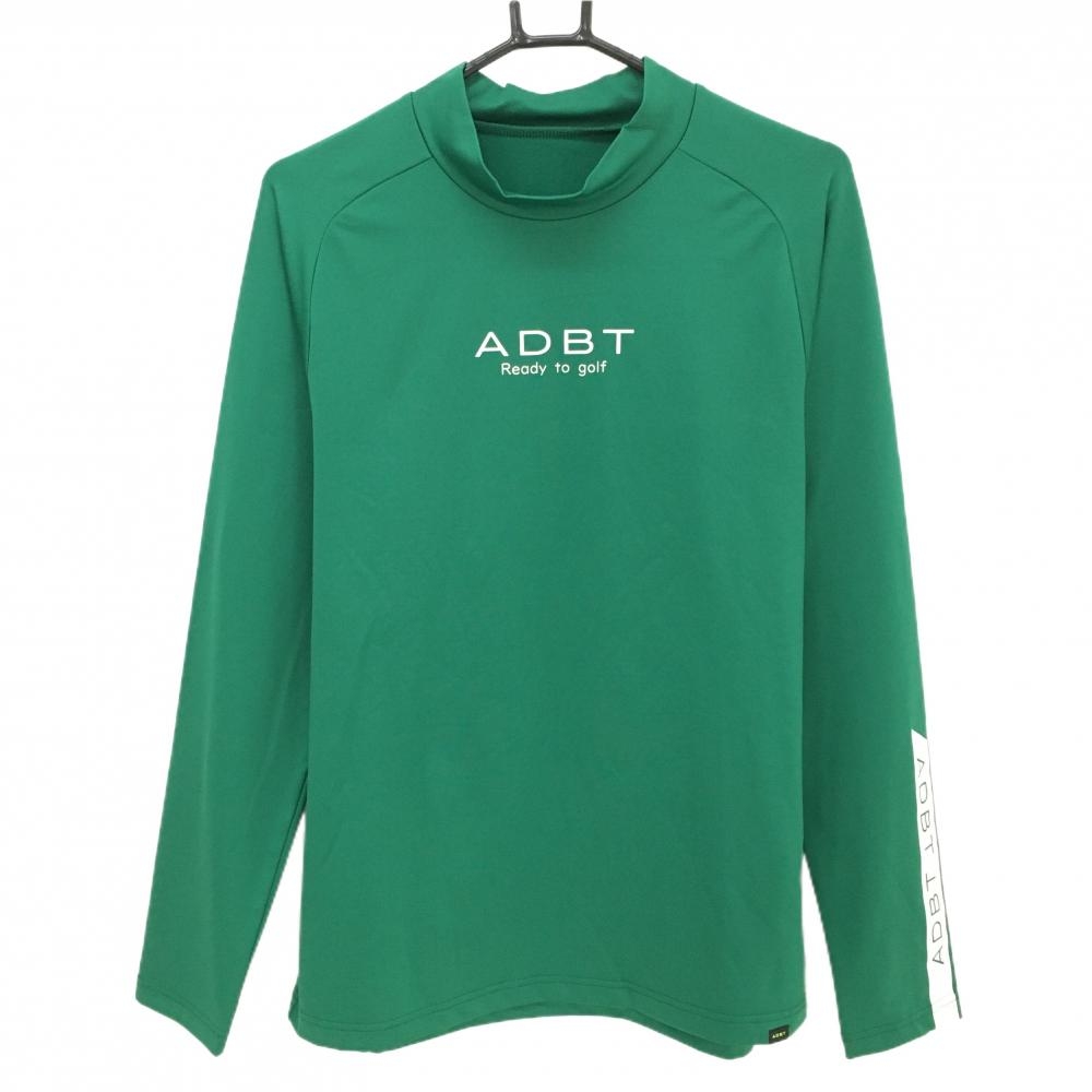 【新品】アダバット 長袖ハイネックシャツ グリーン ストレッチ フロントロゴ メンズ 48(L) ゴルフウェア adabat