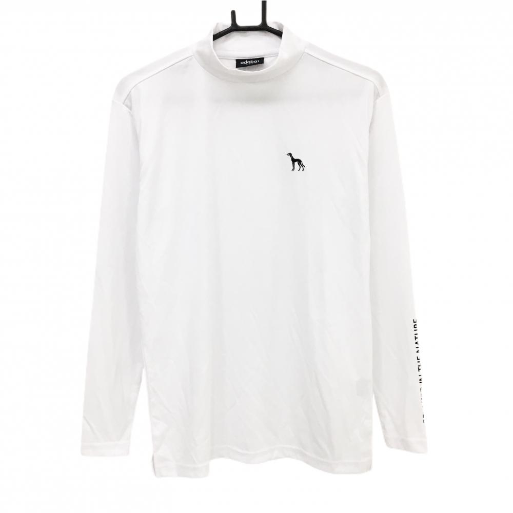 【超美品】アダバット 長袖ハイネックシャツ 白×黒 ロゴ刺しゅう 袖プリント メンズ M ゴルフウェア adabat