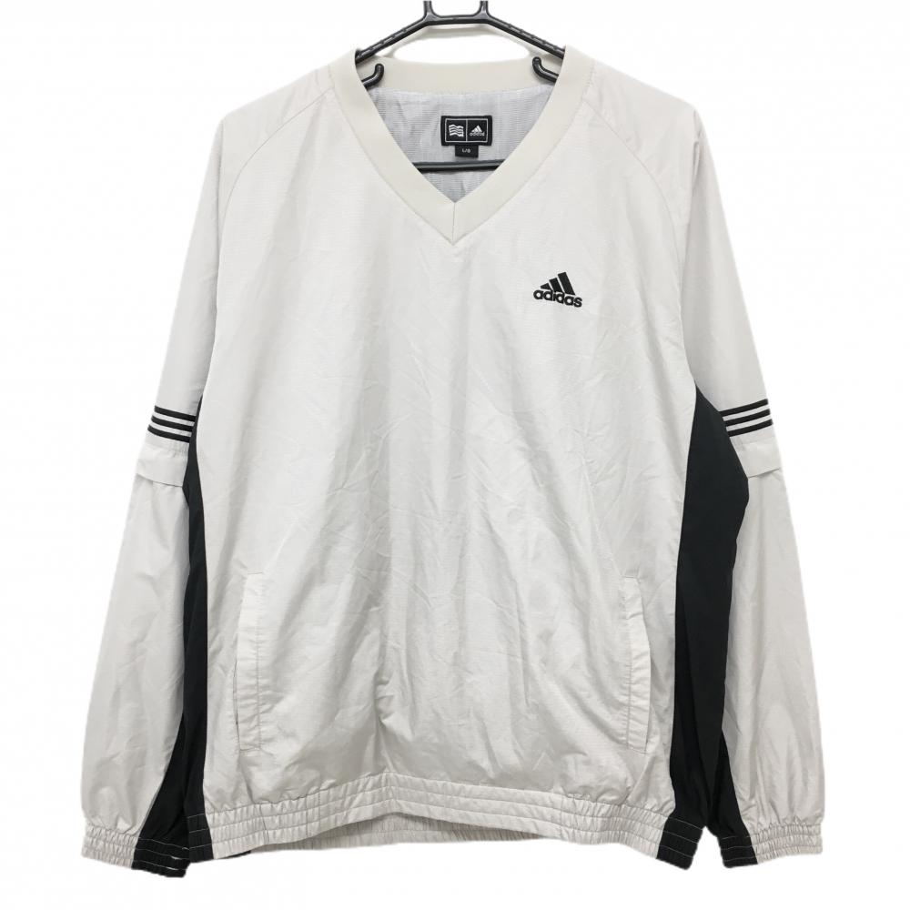 【美品】アディダス 2WAYスニード ベージュ×黒 織生地 蓄熱裏地 袖3ライン 袖着脱可 メンズ L/G ゴルフウェア adidas