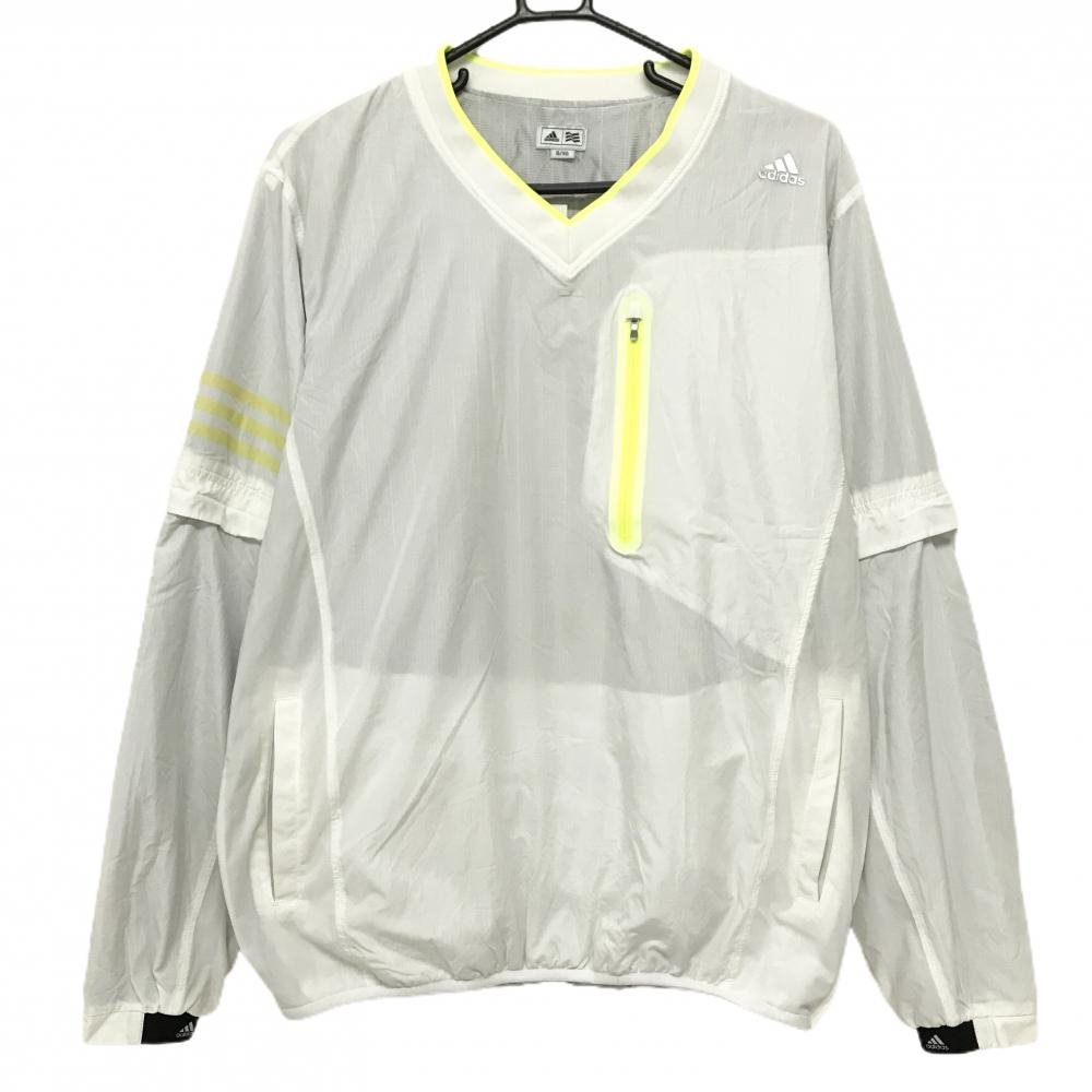 アディダス 2WAYスニード 白×蛍光イエロー 袖3ライン 蓄熱裏地 袖着脱可 ブルゾン  メンズ O/XG ゴルフウェア adidas