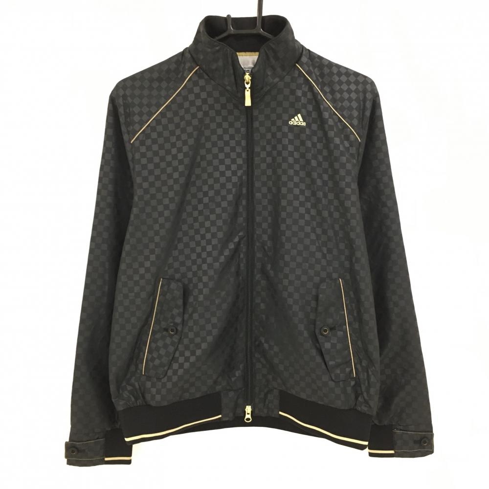 【新品】アディダス ジャケット 黒 ブロックチェック地模様 ロゴゴールド 蓄熱裏地 メンズ M/M ゴルフウェア adidas