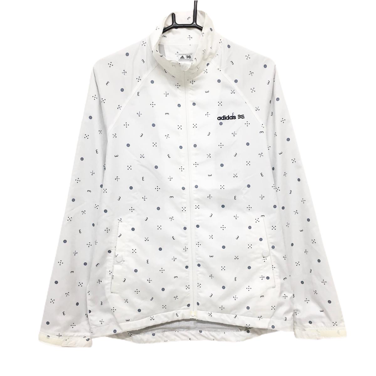 【美品】アディダス ジャケット 白×ネイビー 総柄 蓄熱裏地 メンズ L/G ゴルフウェア adidas