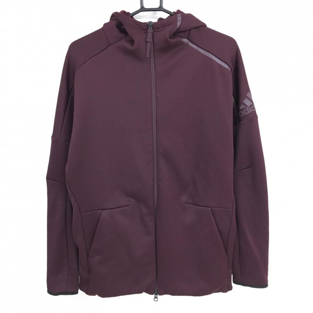 【美品】アディダス ジップパーカー ボルドー 裏起毛 袖ロゴ  メンズ XO(3L) ゴルフウェア adidas