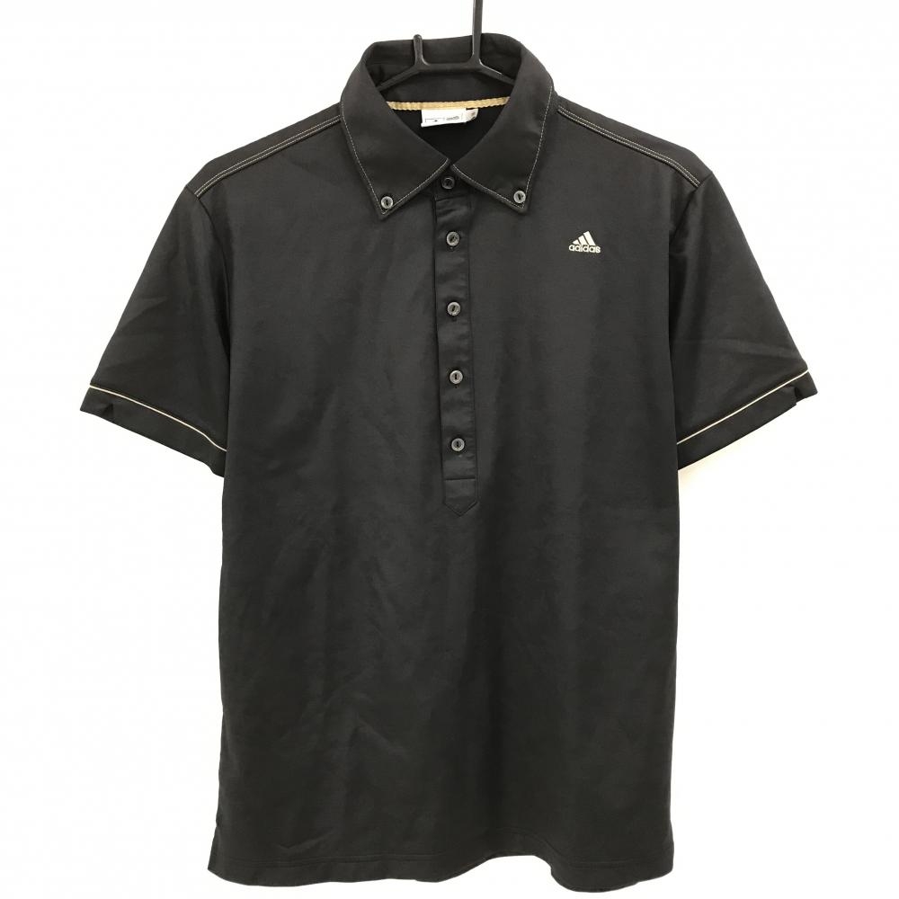【美品】アディダス 半袖ポロシャツ 黒 カモフラ調地模様 ボタンダウン  メンズ L/G ゴルフウェア adidas