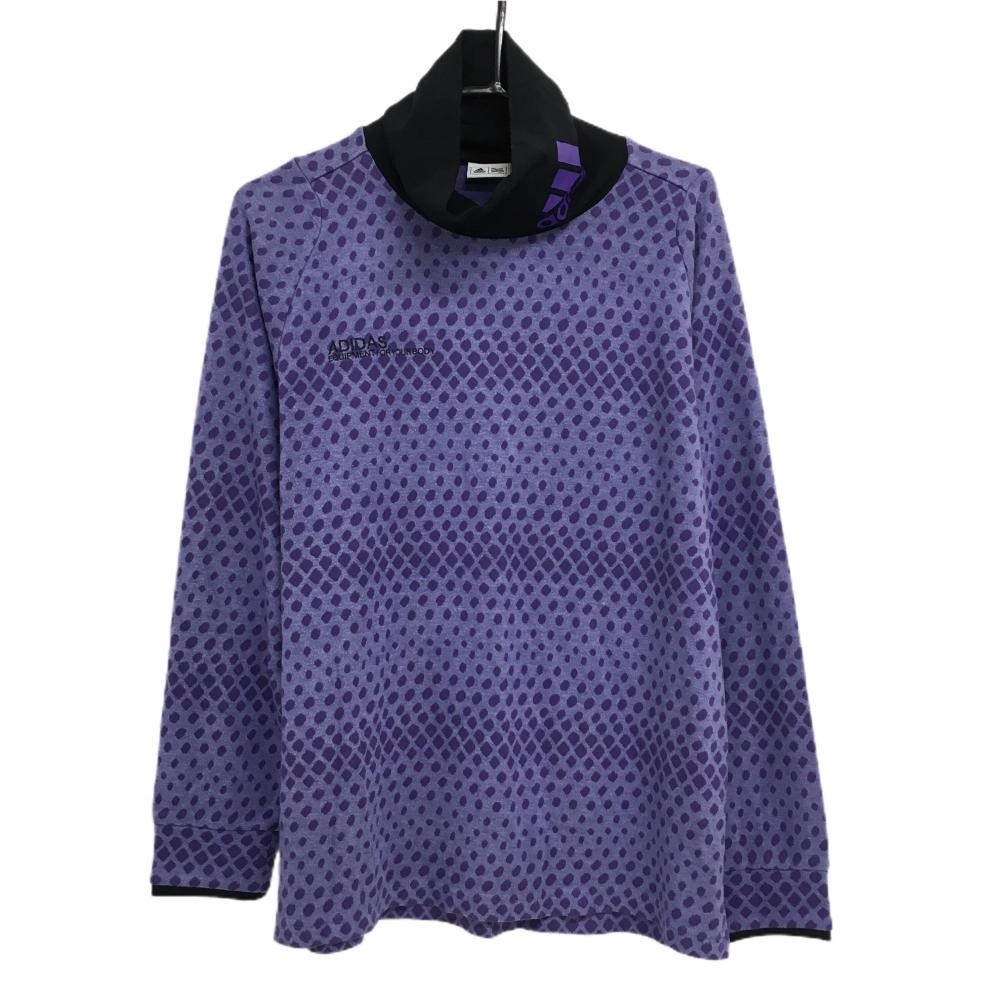 【美品】アディダス 長袖ハイネックシャツ パープル×白 総柄 微起毛 メンズ O/XG ゴルフウェア adidas