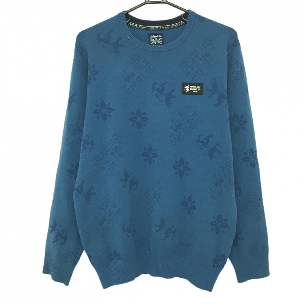 【美品】アドミラル セーター ブルー 総柄編み ストレッチ  メンズ L ゴルフウェア Admiral
