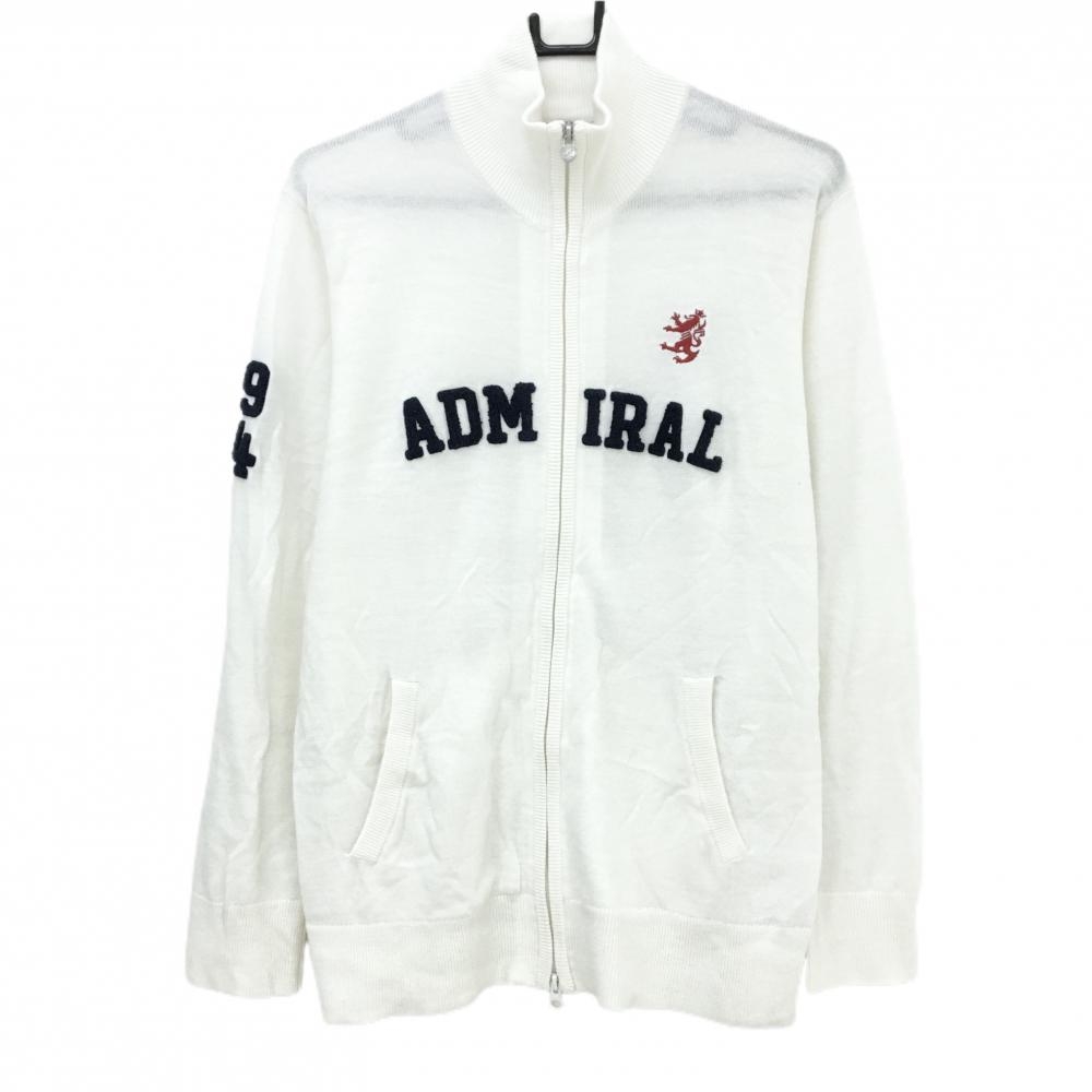 アドミラル ニットジャケット 白×ネイビー ダブルジップ ハイネック ウール混 メンズ LL ゴルフウェア Admiral