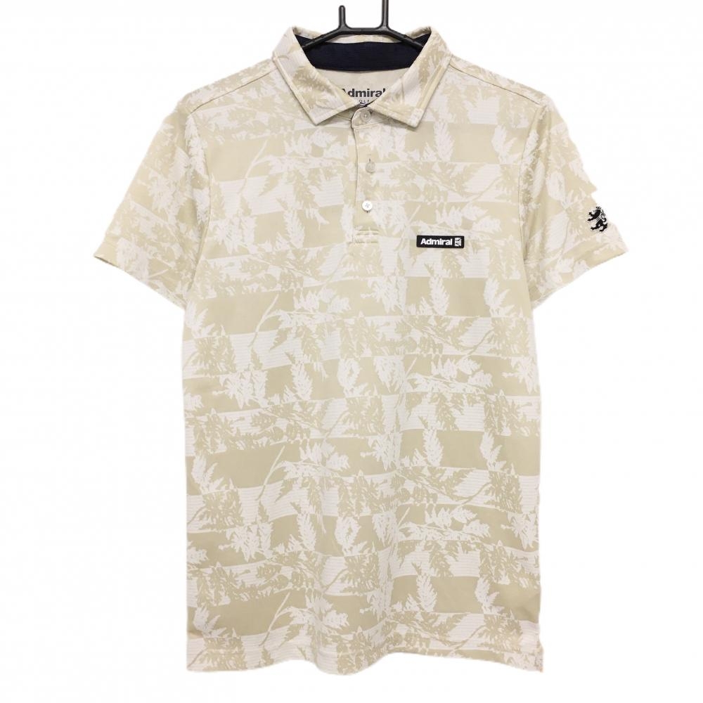 【美品】アドミラル 半袖ポロシャツ ベージュ×白 リーフ柄 メンズ M ゴルフウェア Admiral