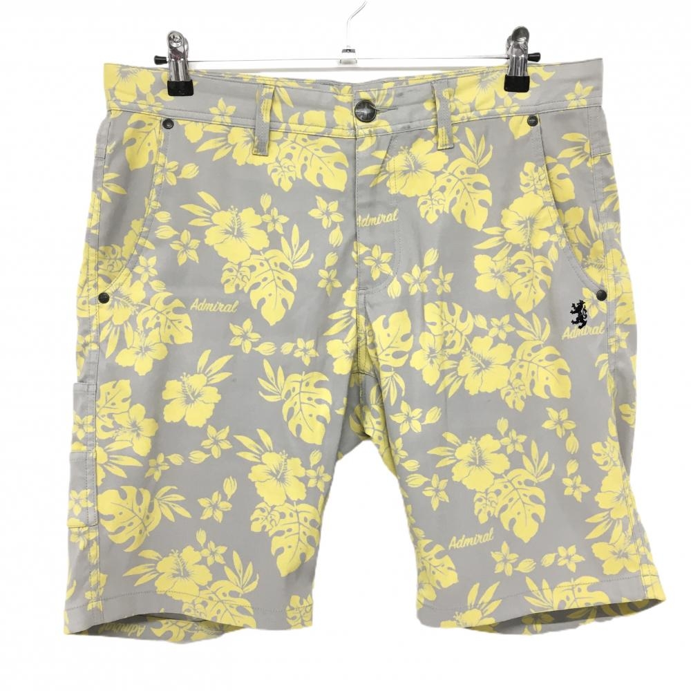 アドミラル ハーフパンツ グレー×イエロー ハイビスカス柄 ロゴ刺しゅう メンズ LL ゴルフウェア Admiral