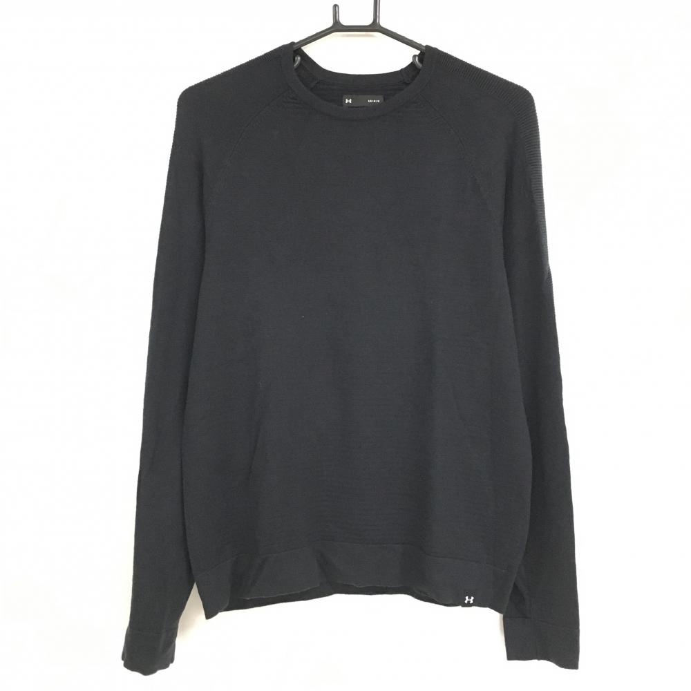 【超美品】アンダーアーマー セーター 黒 ウール混 ニット メンズ LG/G/G ゴルフウェア UNDER ARMOUR