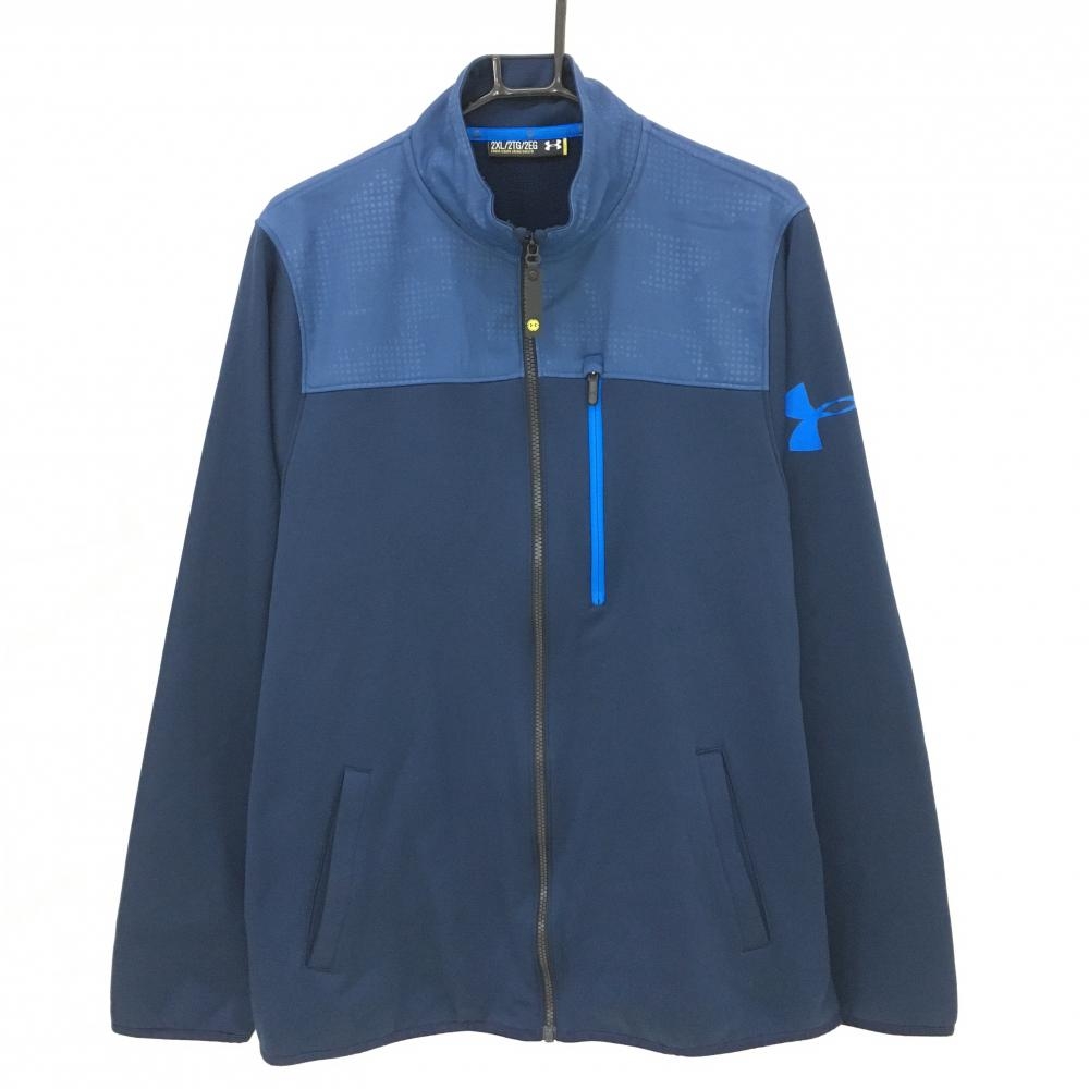 アンダーアーマー 異素材ジャケット ネイビー 上部スクエア柄 裏起毛 メンズ 2XL ゴルフウェア UNDER ARMOUR
