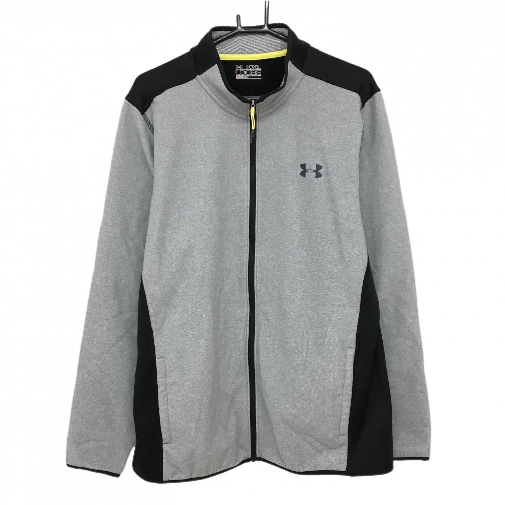 【美品】アンダーアーマー ジャケット ライトグレー×黒 起毛素材 ヒートギア メンズ XXL ゴルフウェア UNDER ARMOUR