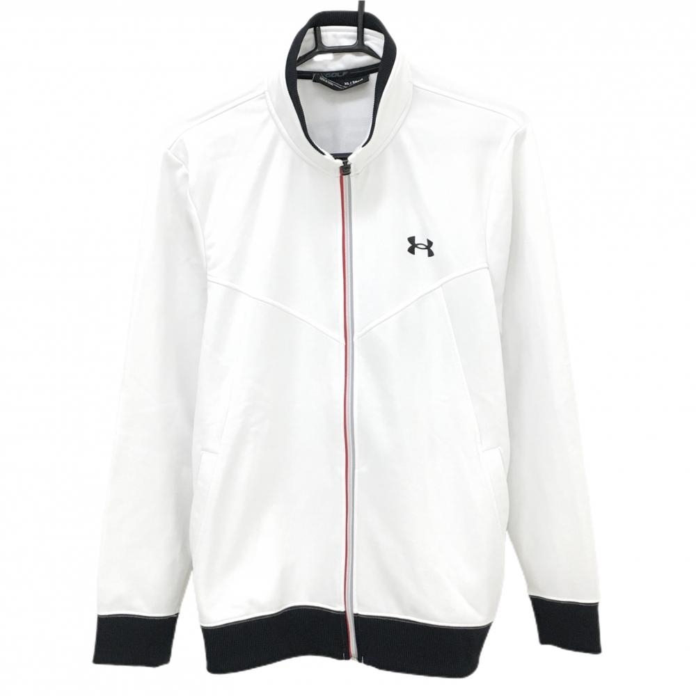 アンダーアーマー ジャケット 白×黒 背ロゴプリント 裏起毛 メンズ XL ゴルフウェア UNDER ARMOUR