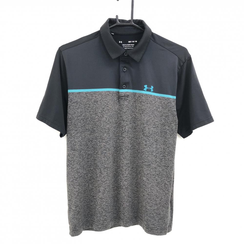 アンダーアーマー 半袖ポロシャツ 黒×杢ダークグレー ロゴプリント メンズ MD/M/M ゴルフウェア UNDER ARMOUR