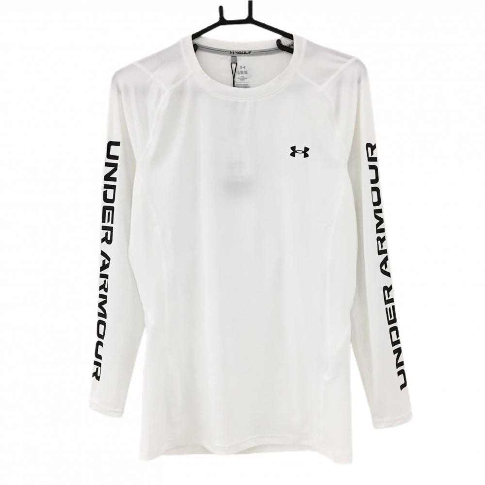 【新品】アンダーアーマー インナーシャツ 白×黒 袖ロゴ  メンズ L/G/G ゴルフウェア UNDER ARMOUR