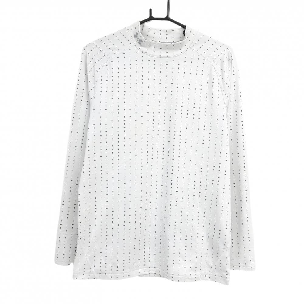 【美品】アンダーアーマー ハイネックインナーシャツ 白×黒 総柄 メンズ LG/G/G(L) ゴルフウェア UNDER ARMOUR