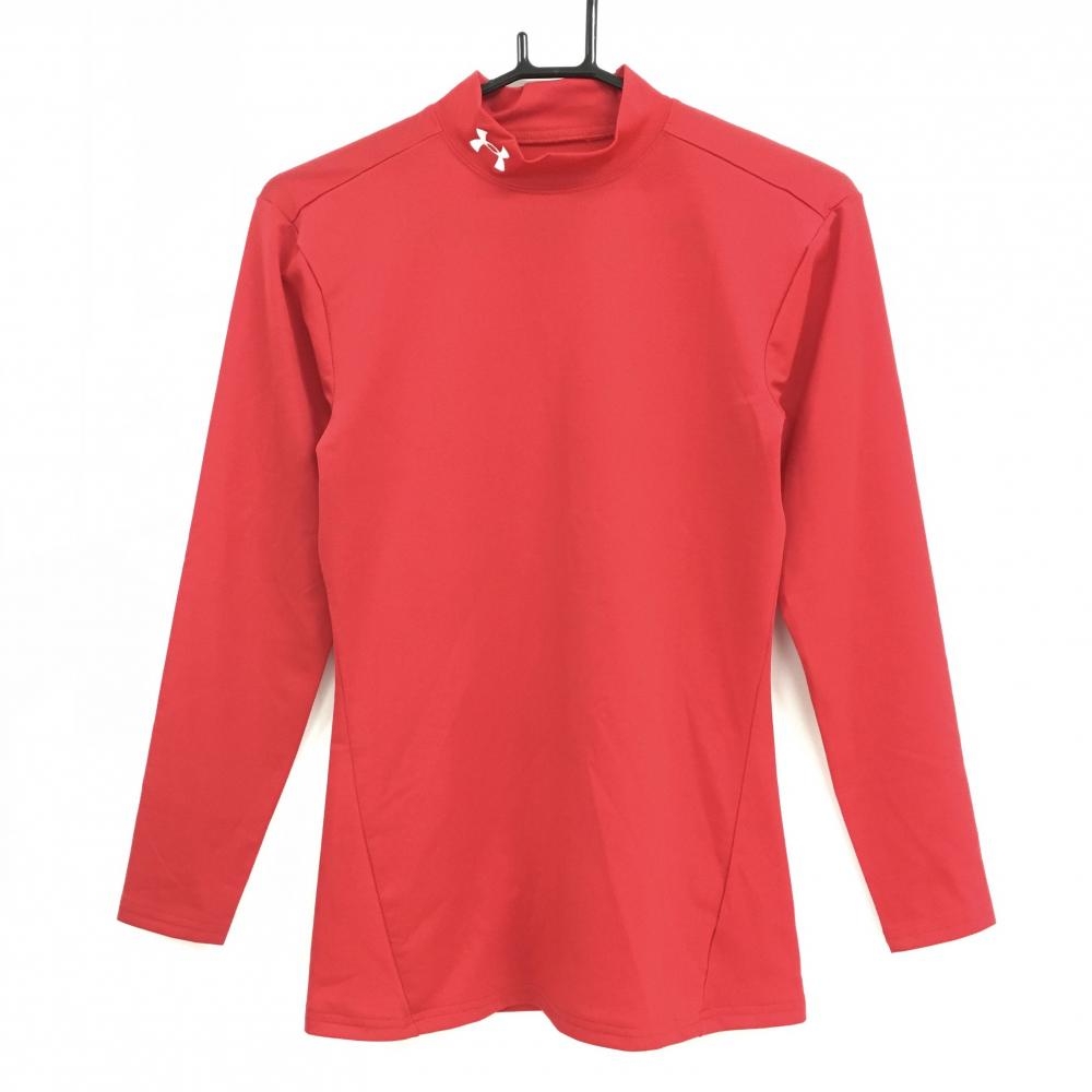 【超美品】アンダーアーマー ハイネックインナーシャツ レッド ネックロゴ刺しゅう メンズ XL ゴルフウェア UNDER ARMOUR