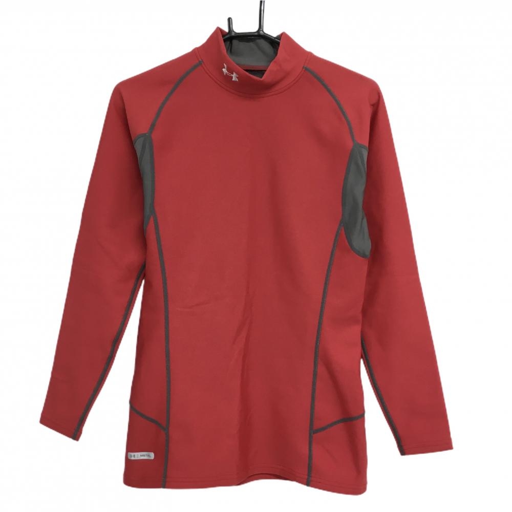 【超美品】アンダーアーマー ハイネックインナーシャツ レッド×グレー 裏微起毛 ネックロゴ白 メンズ XL ゴルフウェア UNDER ARMOUR