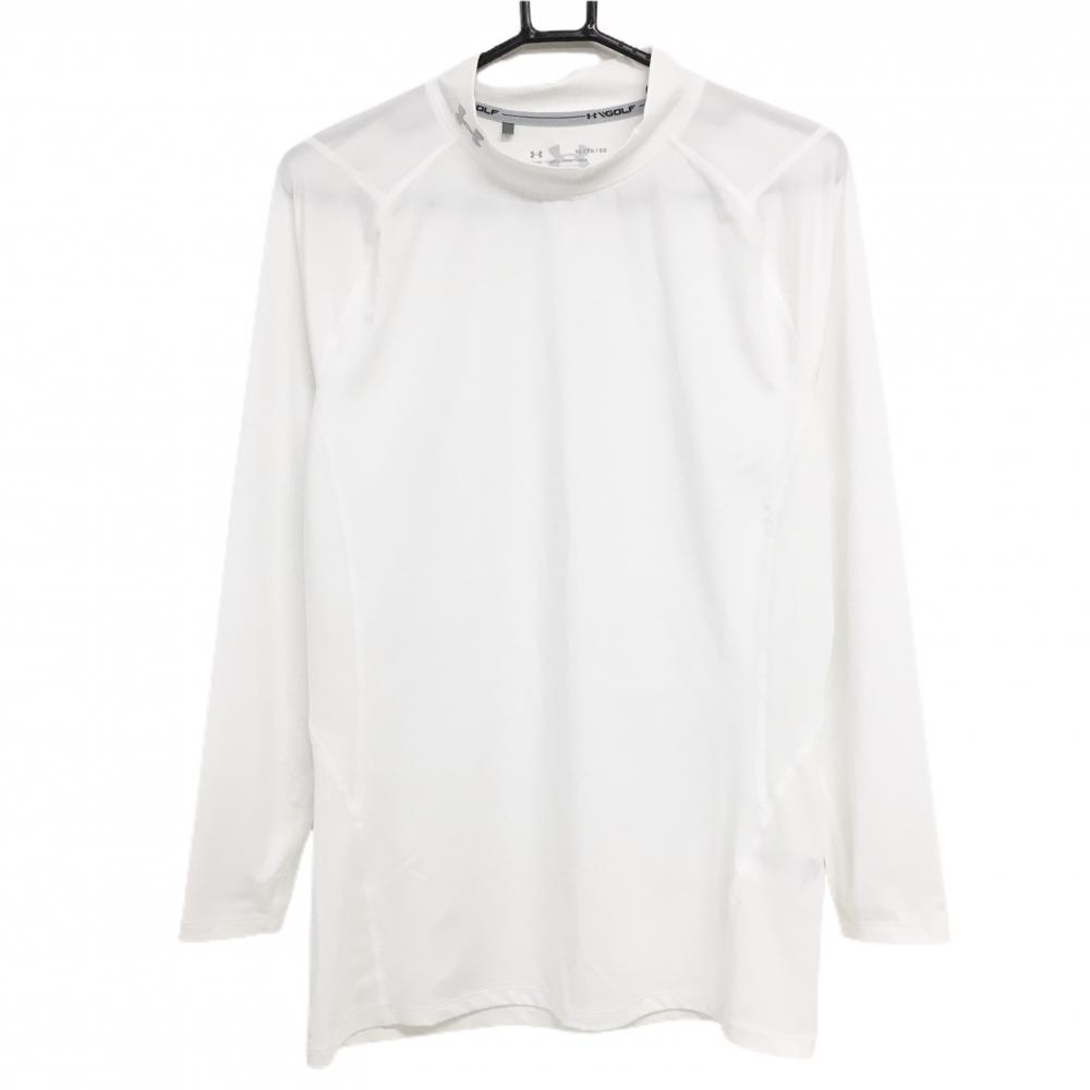 【超美品】アンダーアーマー ハイネックインナーシャツ 白 ネックロゴ メンズ XL ゴルフウェア UNDER ARMOUR