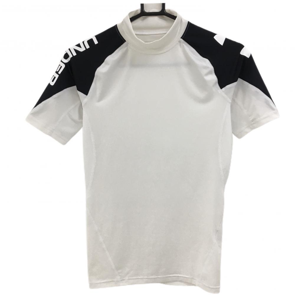 アンダーアーマー 半袖ハイネックシャツ 白×黒 脇メッシュ  メンズ MD ゴルフウェア UNDER ARMOUR