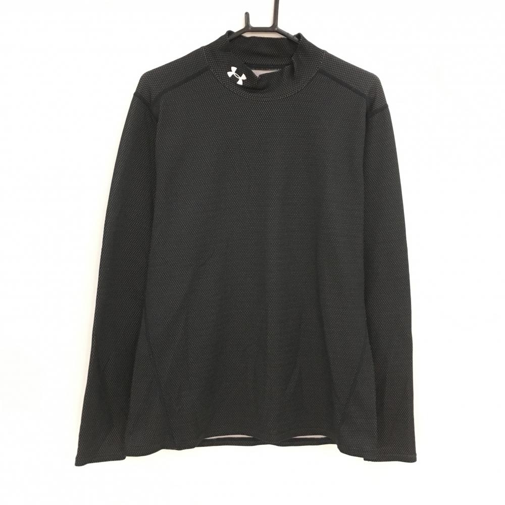 アンダーアーマー 長袖ハイネックシャツ 黒×白 地模様 ネックロゴ刺しゅう  メンズ XL ゴルフウェア UNDER ARMOUR
