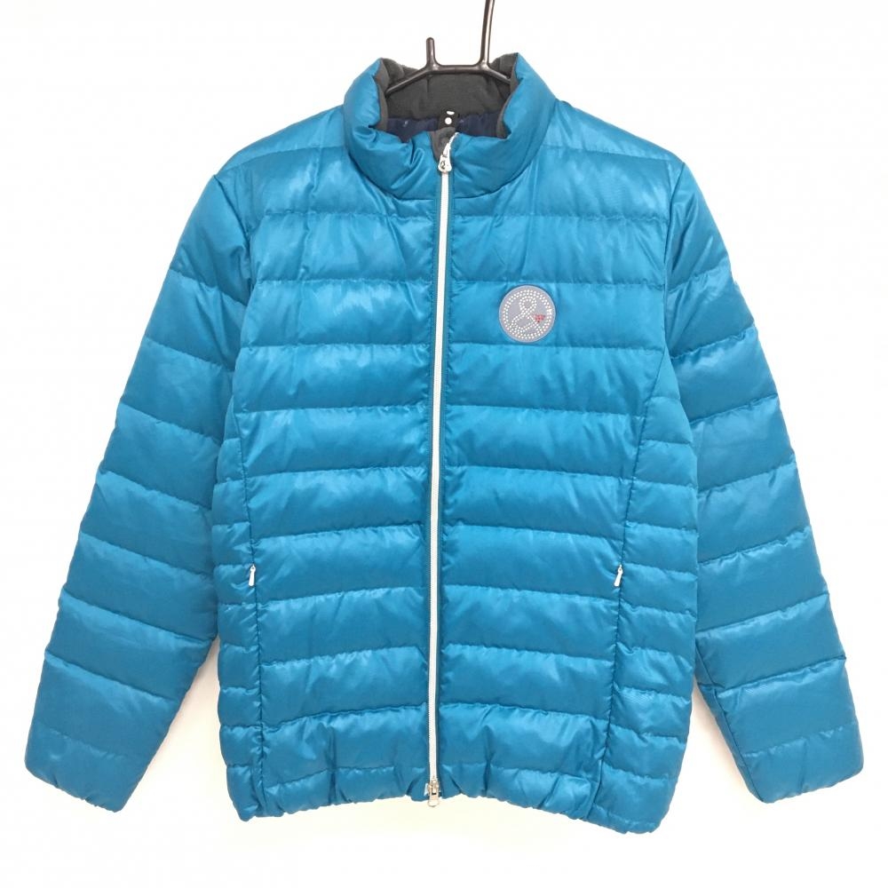 【超美品】アンパスィ ダウンジャケット ブルー ラインストーンワッペン 地模様  メンズ M ゴルフウェア and per se