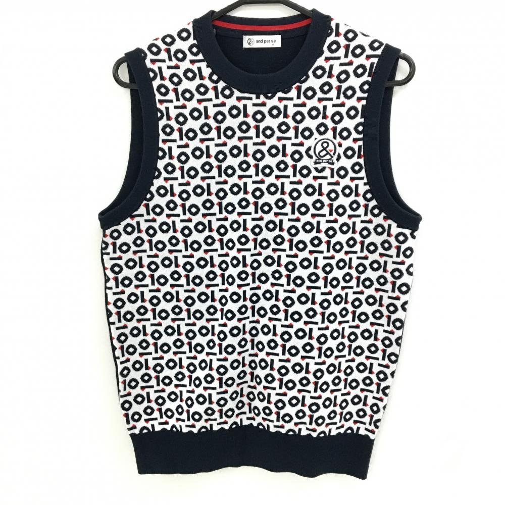 アンパスィ ニットベスト ネイビー×白 総柄  メンズ M ゴルフウェア and per se