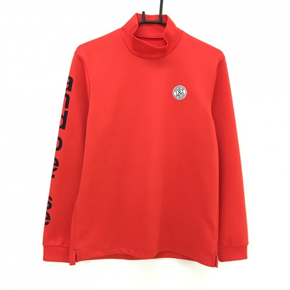 【超美品】アンパスィ 長袖ハイネックシャツ レッド 袖ロゴ ワッペン メンズ M ゴルフウェア 2023年モデル and per se