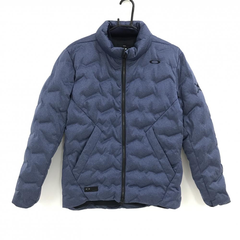 【超美品】オークリー ダウンジャケット 杢ネイビー ロゴ黒 ダウン90％ メンズ M ゴルフウェア Oakley