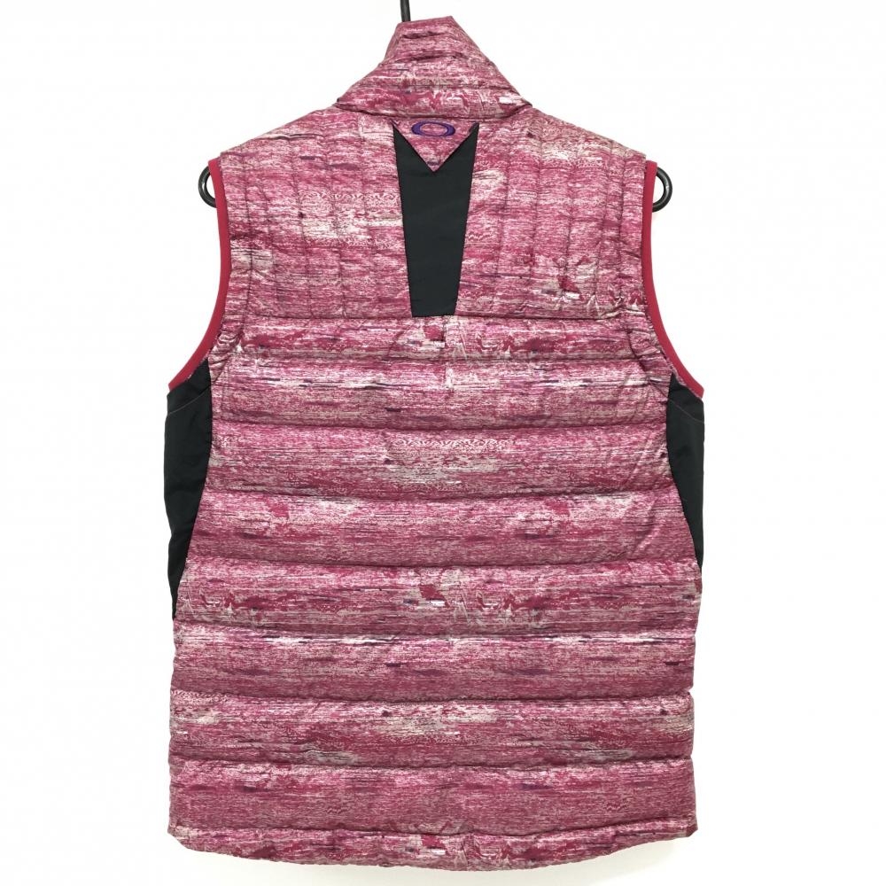 美品】オークリー ダウンベスト ボルドー×ベージュ 総柄 スカル