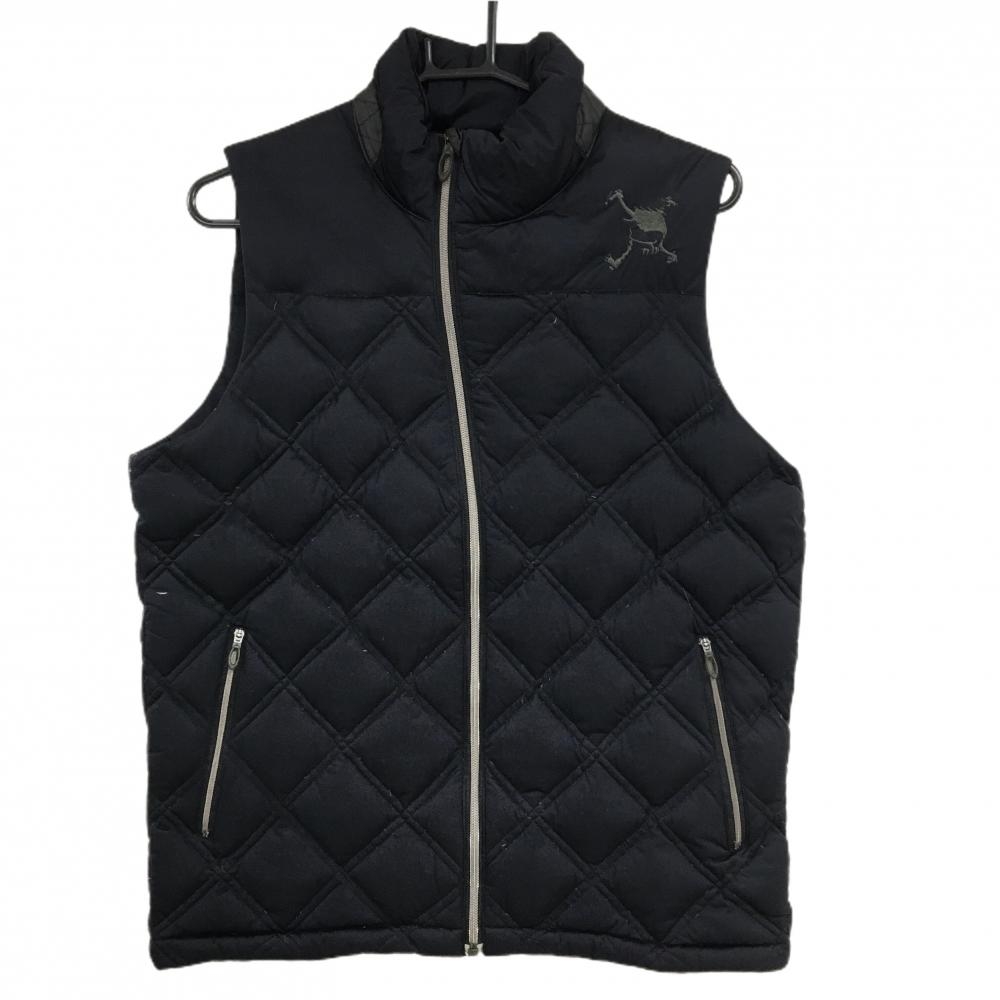 オークリー ダウンベスト 黒 ロゴ刺しゅうグレー ダウン90％ メンズ M ゴルフウェア Oakley