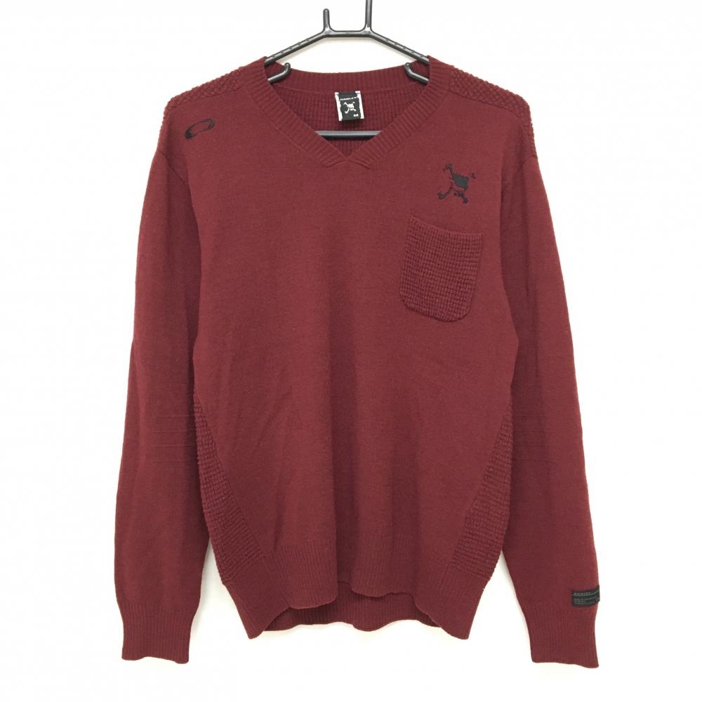 【美品】オークリー セーター ボルドー ウール混 背面凹凸編み メンズ M ゴルフウェア Oakley