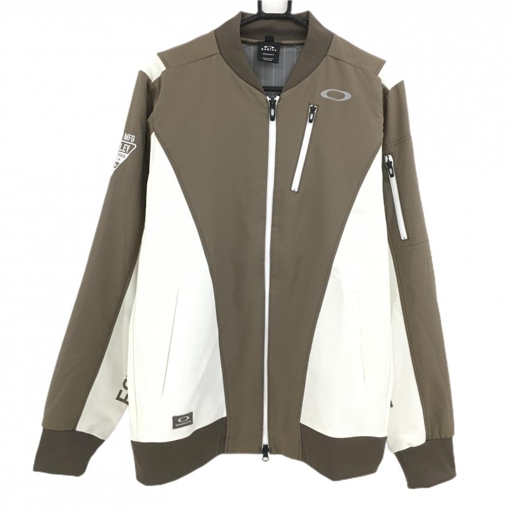 【超美品】オークリー ジャケット ブラウン×白 ロゴプリント 裏地一部蓄熱  メンズ L ゴルフウェア Oakley