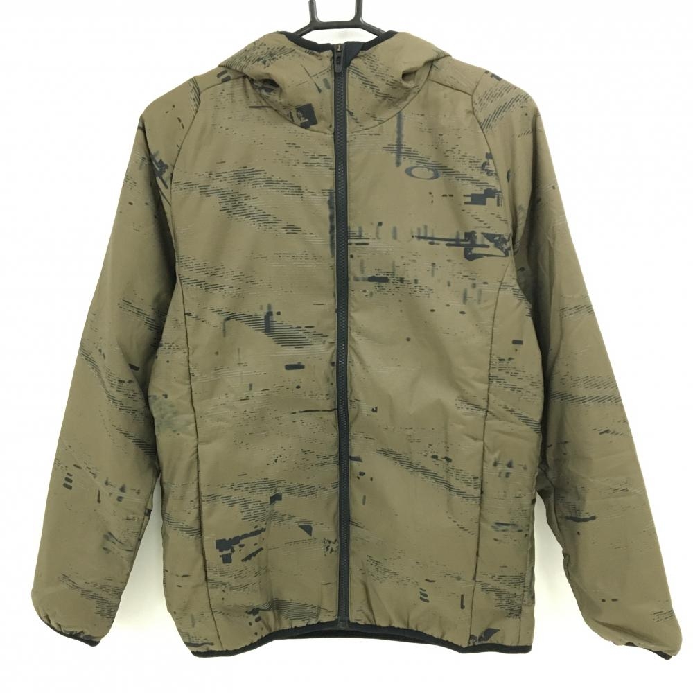 【新品】オークリー ジップパーカー カーキ系×黒 総柄 裏微起毛 撥水 防風 保温 ジャケット メンズ M ゴルフウェア Oakley