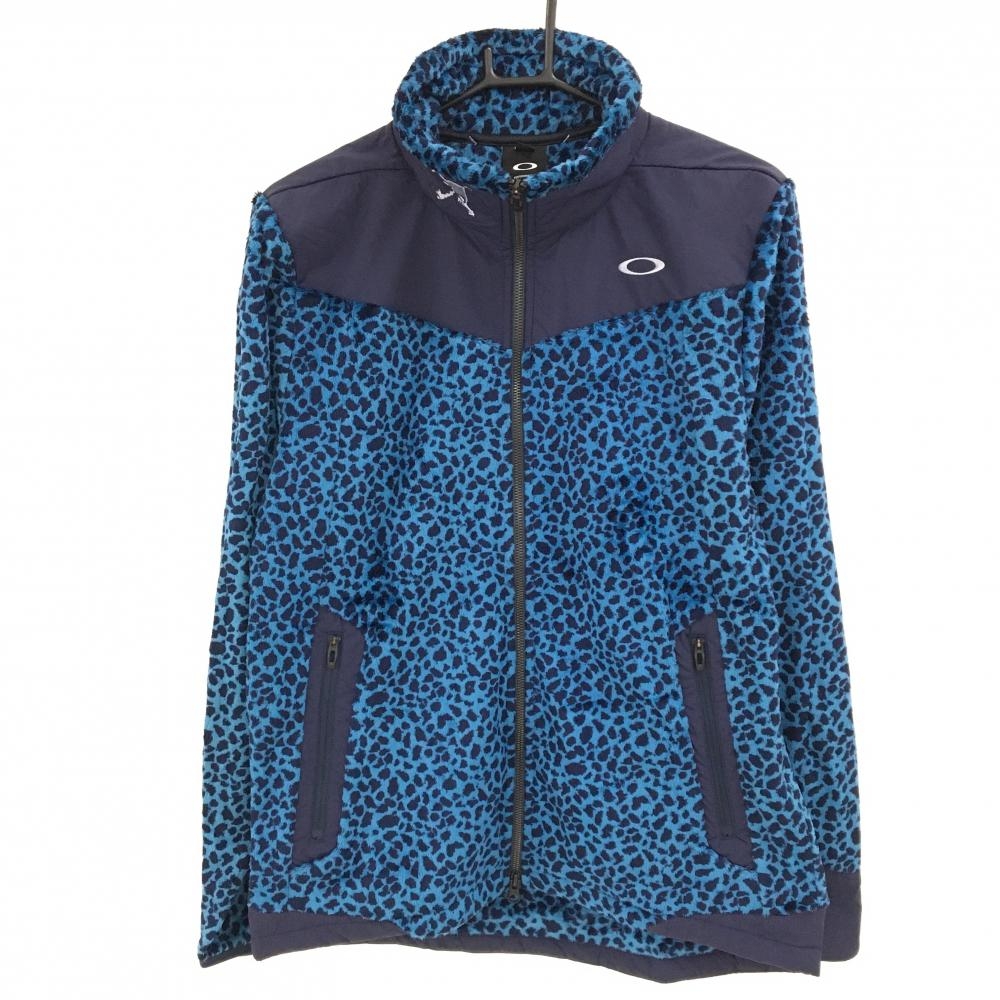 【新品】オークリー ボアジャケット ライトブルー×ネイビー レオパード ヒョウ柄 異素材 吸汗速乾 保温 メンズ L ゴルフウェア Oakley