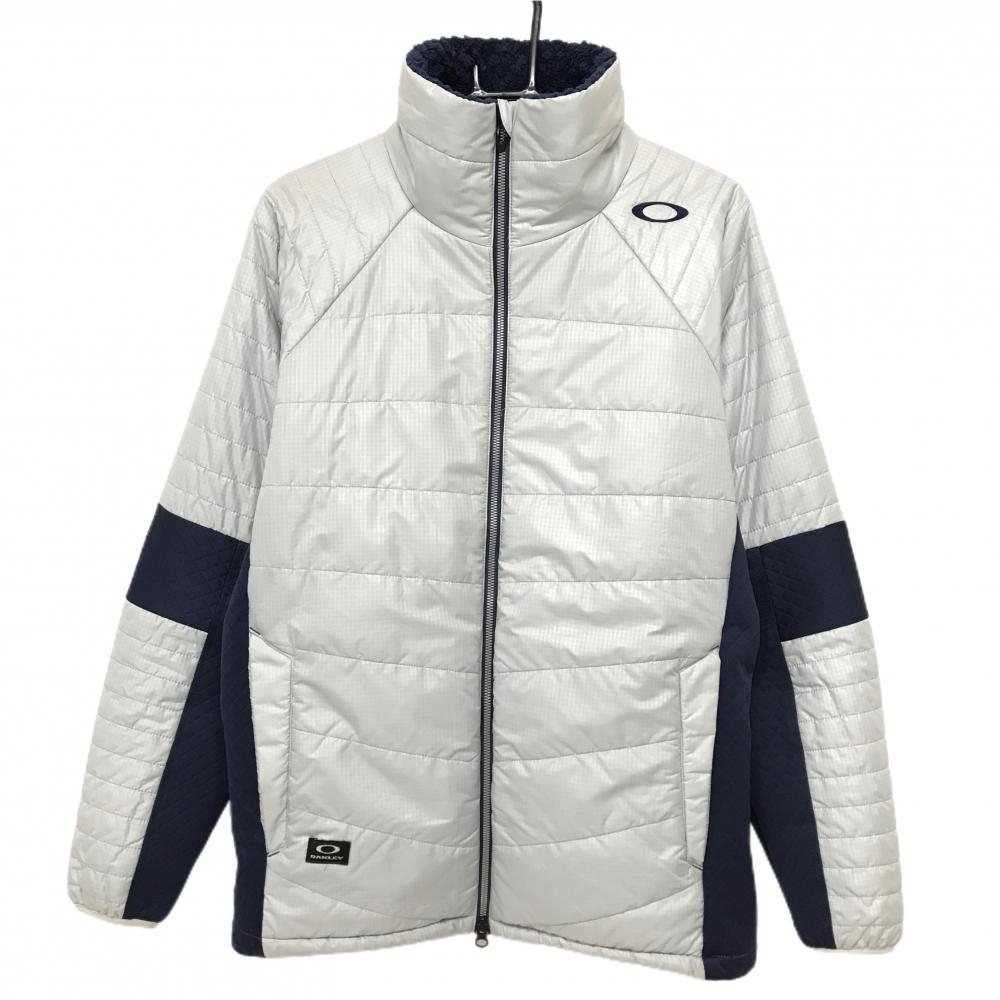 オークリー 切替ジャケット ライトグレー×ネイビー 裏ボア ロゴ刺しゅう メンズ L ゴルフウェア Oakley
