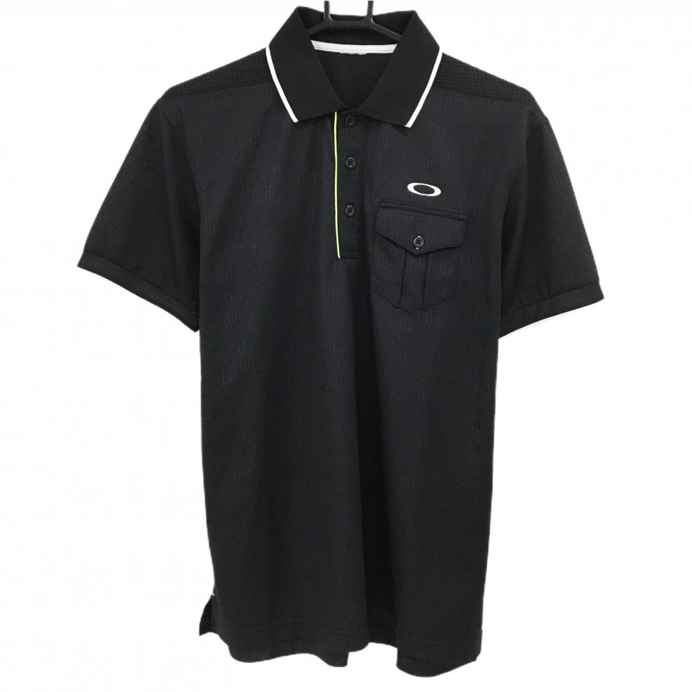 【超美品】オークリー 半袖ポロシャツ 黒 樹模様 胸ポケット  メンズ  ゴルフウェア Oakley