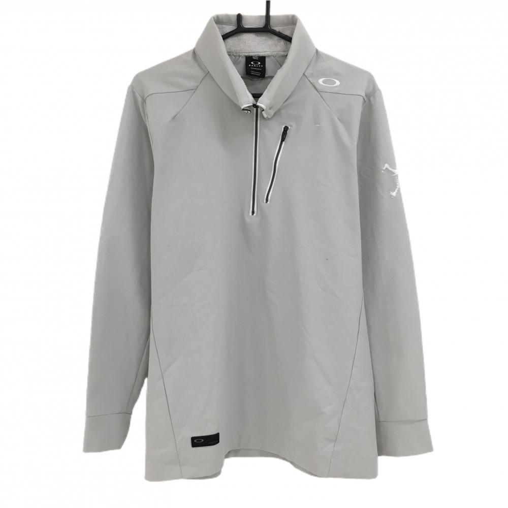 オークリー OAKLEY ハーフジップ 長袖 ポロシャツ グレー L ゴルフ オークリー 長袖ポロシャツ ライトグレー ロゴ白 ハーフジップ ネック