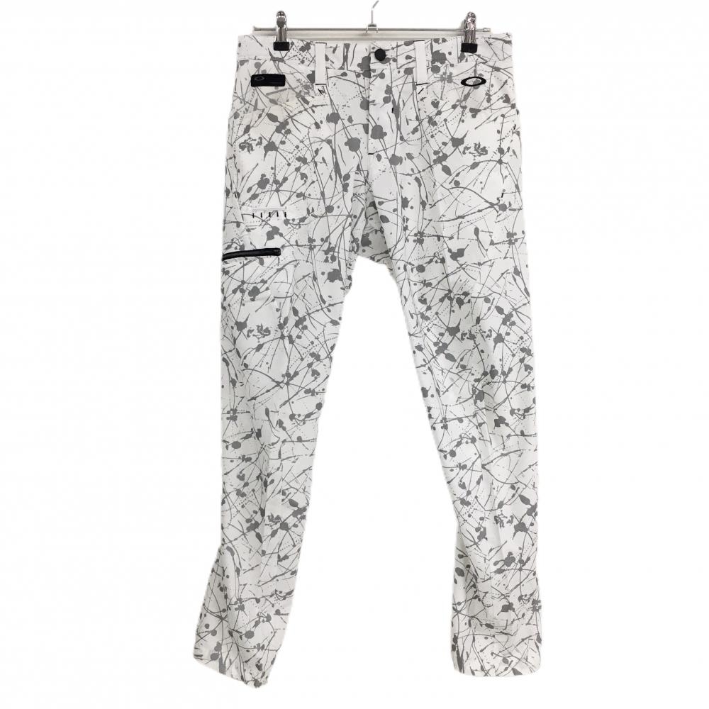 オークリー パンツ 白×シルバー 総柄 ティー装着可 ストレッチ メンズ 32 ゴルフウェア Oakley