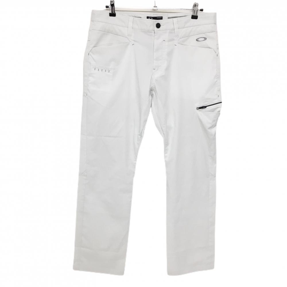 【美品】オークリー パンツ 白×ライトグレー 地模様 ロゴ刺しゅう ティー装着可 メンズ 36 ゴルフウェア Oakley