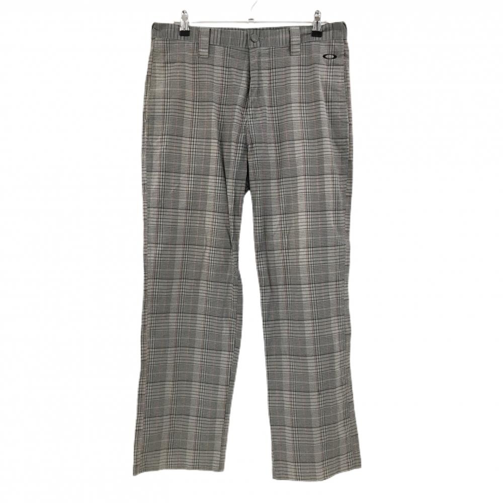 オークリー パンツ グレー×レッド×黒 チェック ロゴ刺しゅう メンズ 33W ゴルフウェア Oakley