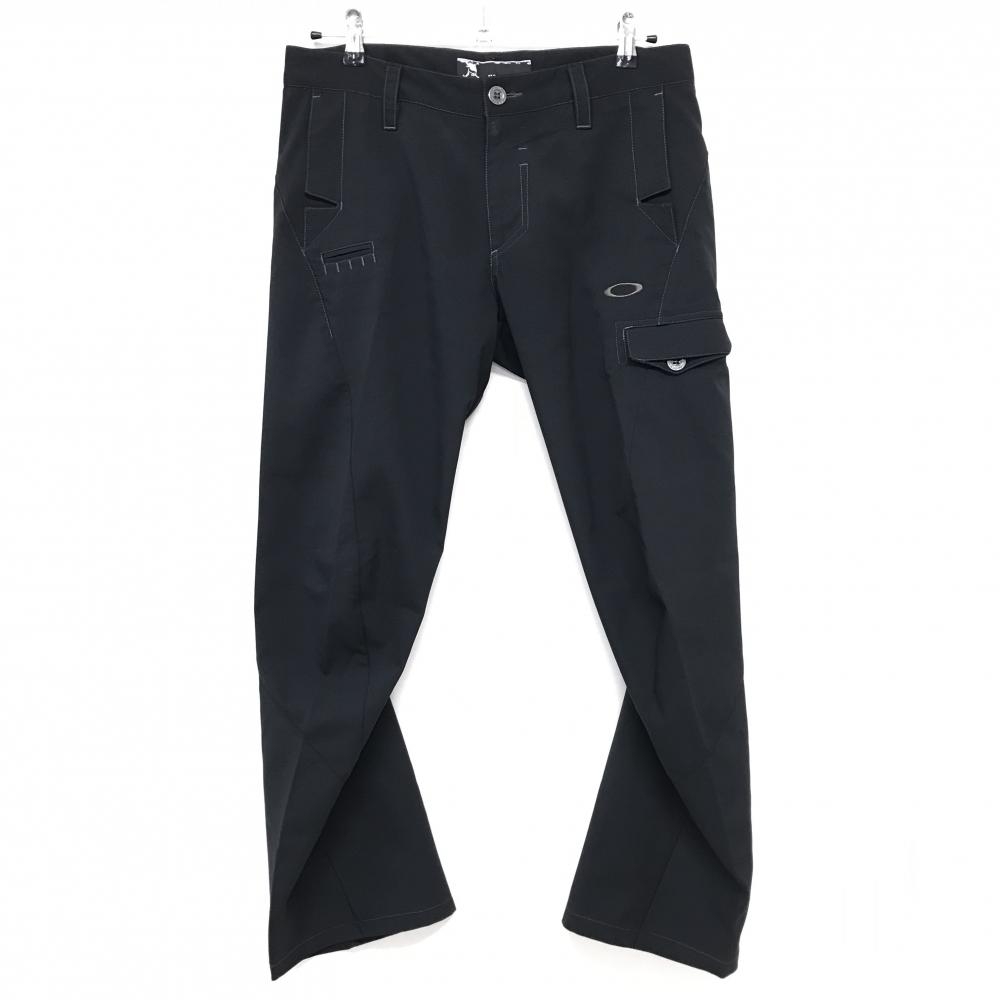 【美品】オークリー パンツ 黒 ロゴ刺しゅう ステッチグレー ティー装着可  メンズ 33 ゴルフウェア Oakley